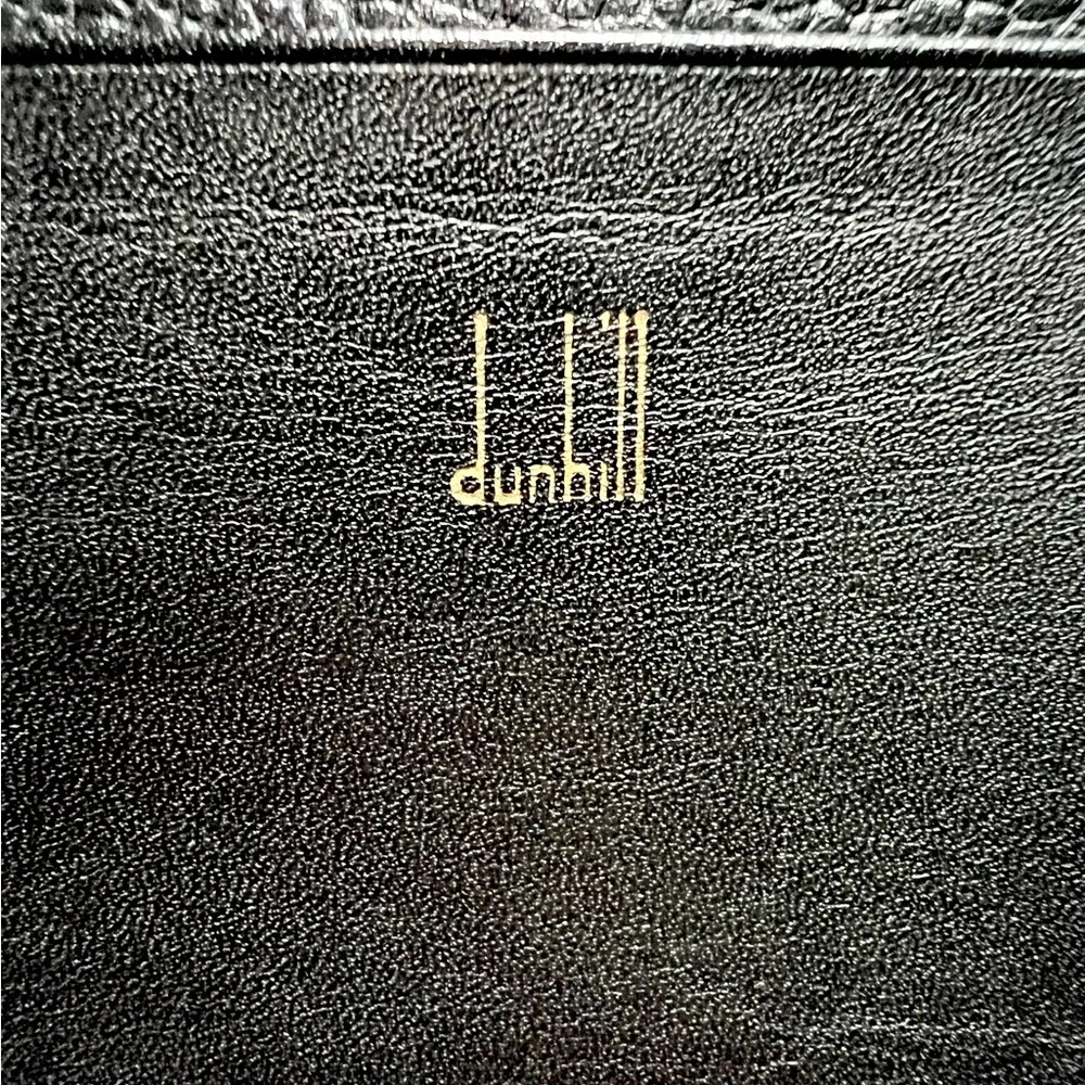 Vintage Dunhill Black Leather Unisex Card Case with Gold Accent